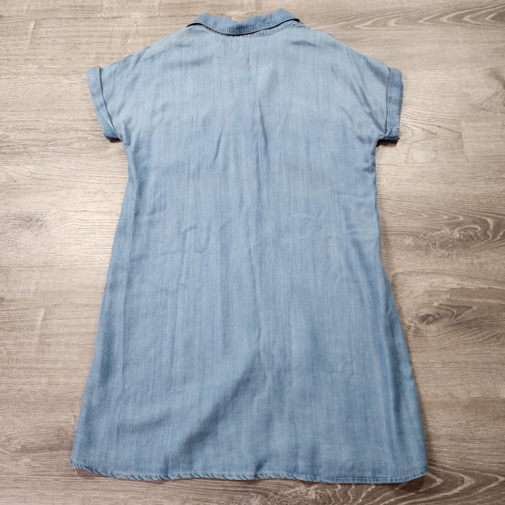 NWT ZILCREMO Blue Chambray Button Down Denim Shirt Dress Short Sleeve Medium - Picture 10 of 12
